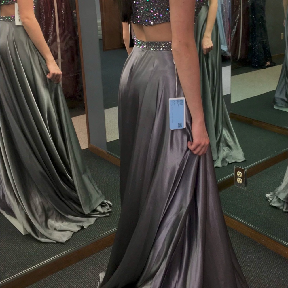 Sherri Hill Silver Beaded Halter Prom Dress - Picture 5 of 10